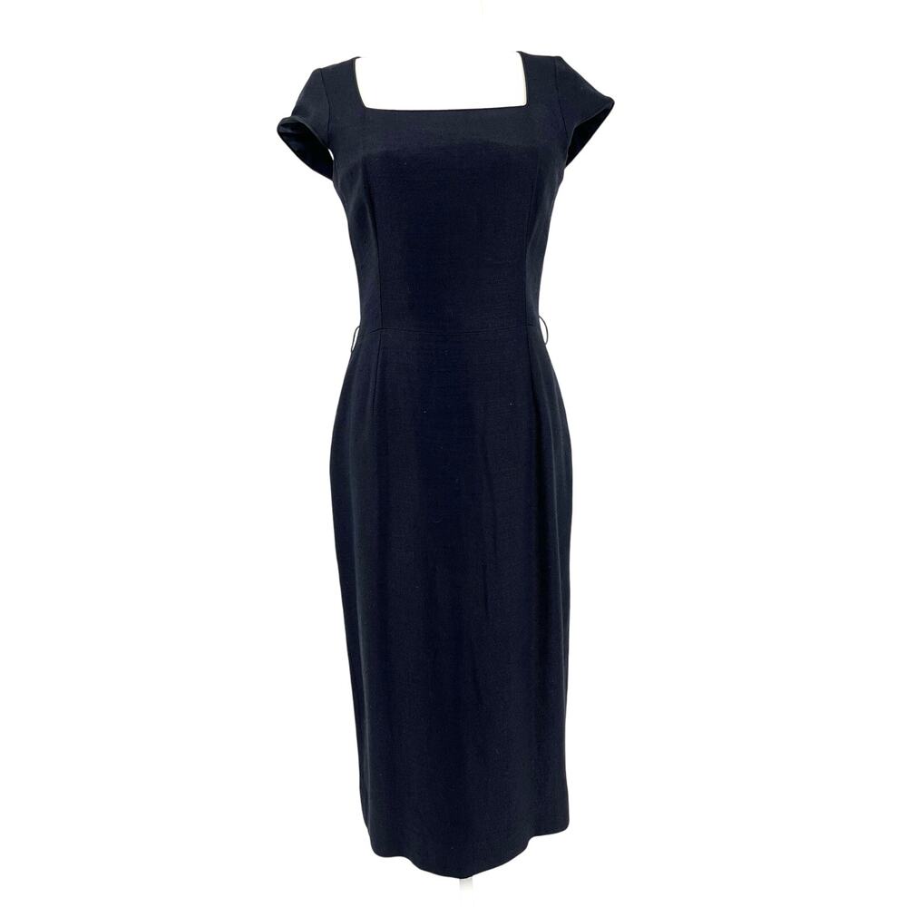 Hobbs Mia Navy Viscose Knee Length Bodycon Sleeveless Tailored Dress Lined (US6)